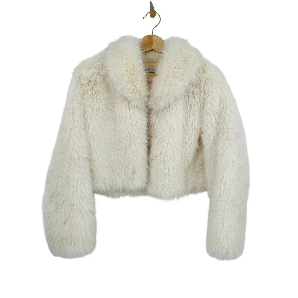 Trish Scully Faux Fur Coat Kids XL Cream Cropped Shag Jacket